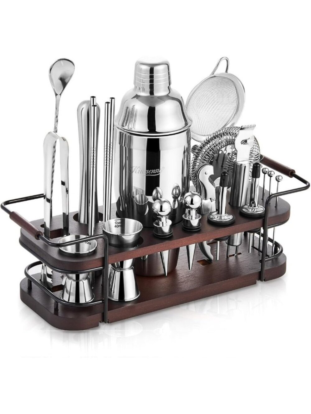 Complete 24-Piece Cocktail Shaker Set with Stand | Home Bar Mixer Kit